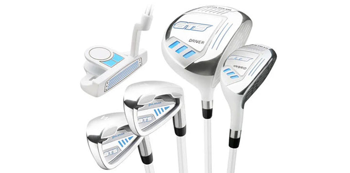 Orlimar ATS Junior Sky Blue Series Putter, Wedge, 7 iron, Driver, and Hybrid golf clubs for girls ages 9-12 years old