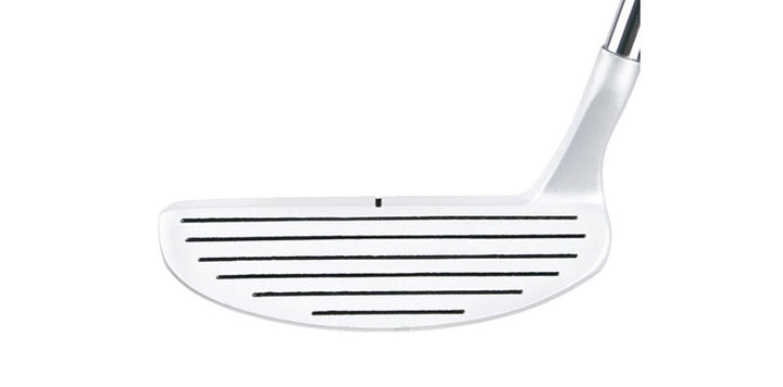 face view of a white Orlimar Golf Escape Mallet Chipper with 6 black grooves on the face