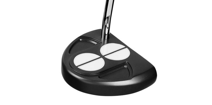 top angled view of a black Orlimar F60 Mallet Putter with two half circle alignment guides