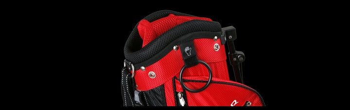 top of a red/black Orlimar ATS Junior Golf Bag with Velcro glove holder and towel ring