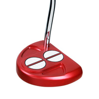 top angled view of a red Orlimar F60 Putter with two half circle alignment guides