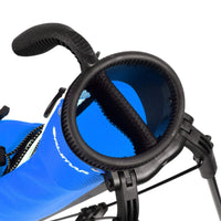 angled top view of blue Orlimar Pitch 'N Putt Lightweight Stand Carry Bag with 2-way divider top and carry handle