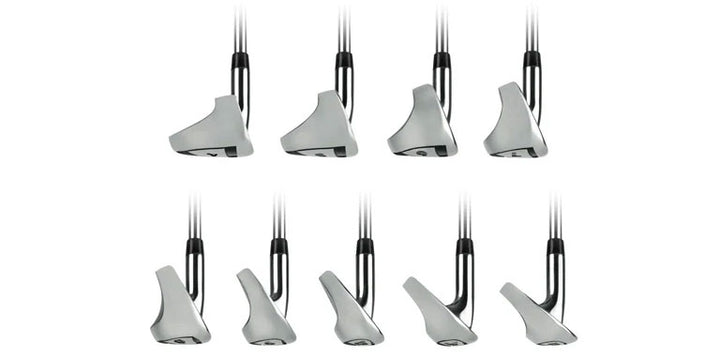 toe views of the Orlimar Stratos Men's Hybrid Iron set, #4-7 (top row), #8-SW (bottom row)