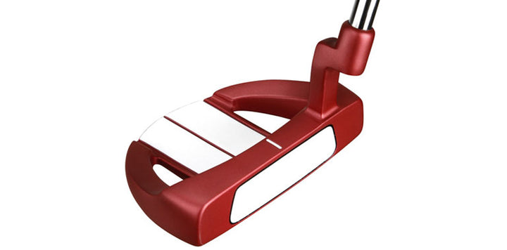 angled top and face view of an red Orlimar Tangent T1 Mallet Putter with white face insert