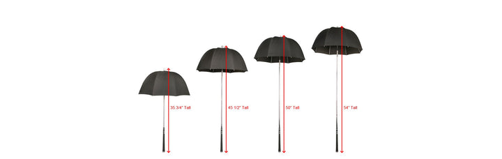he 4 different possible heights of an Orlimar Dri-Clubz Golf Bag Umbrella