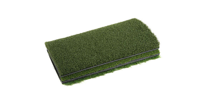 the Orlimar Triple Surface Golf Hitting Mat folded up for storage