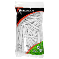 100 pack of 2 3/4" tall Orlimar White Wooden Golf Tees in resealable packaging