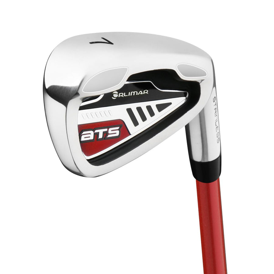 angled cavity back view of an Orlimar ATS Junior Boys' Red/Black Series 7 iron