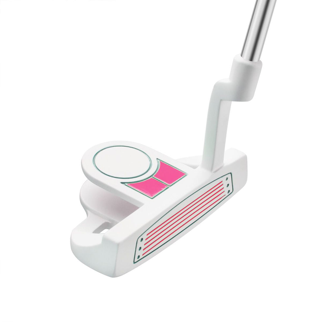 angle top and face view of an Orlimar ATS Junior Girls Pink Series putter