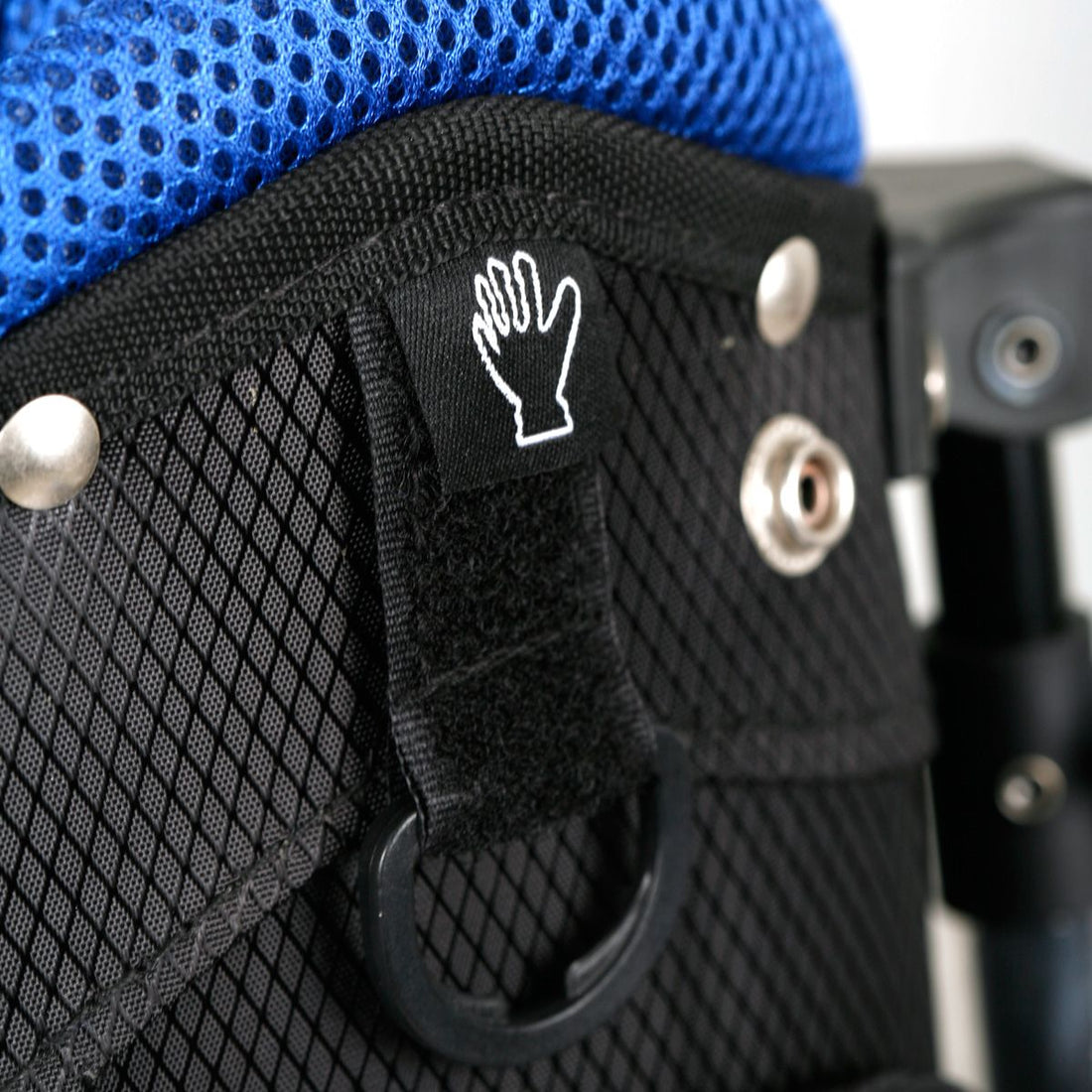 Velcro glove holder and towel ring on a black/blue Orlimar ATS Junior Golf Bag