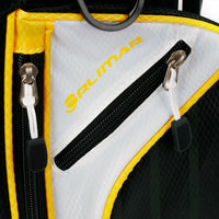 zippered side pockets on a black, white and yellow Orlimar ATS Junior Golf Bag