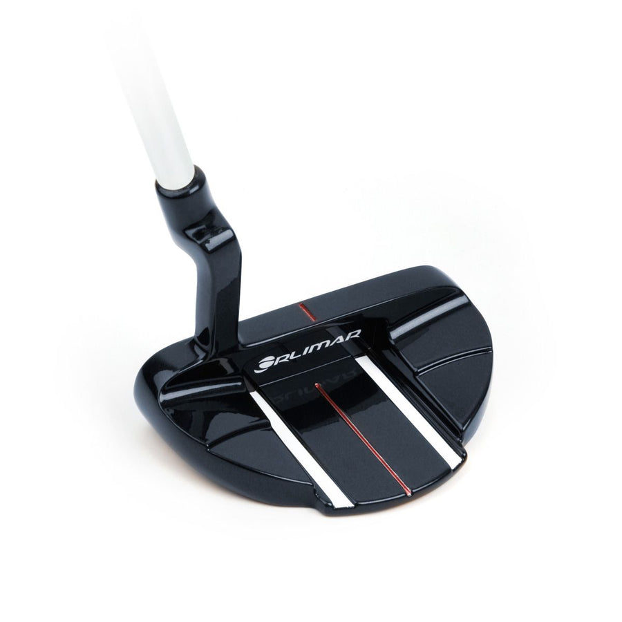 angled back and top view of an Orlimar Allante mallet putter with 4 alignment lines