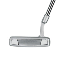 face view of a silver Orlimar F75 Putter with white and black face insert