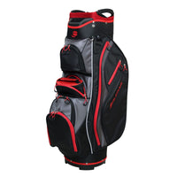 angled front and right side view of a black/red Orlimar CRX Cooler Cart bag