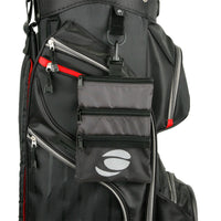 sage grey Orlimar Golf Detachable Accessory Pouch attached to a black golf bag with clip