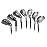 angled sole views of the Orlimar Golf Stratos Hybrid Iron Set, PW (far left) to #4 (far right)