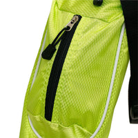 zippered accessories pocket on a lime green Orlimar Pitch 'N Putt Junior Lightweight Stand Carry Bag