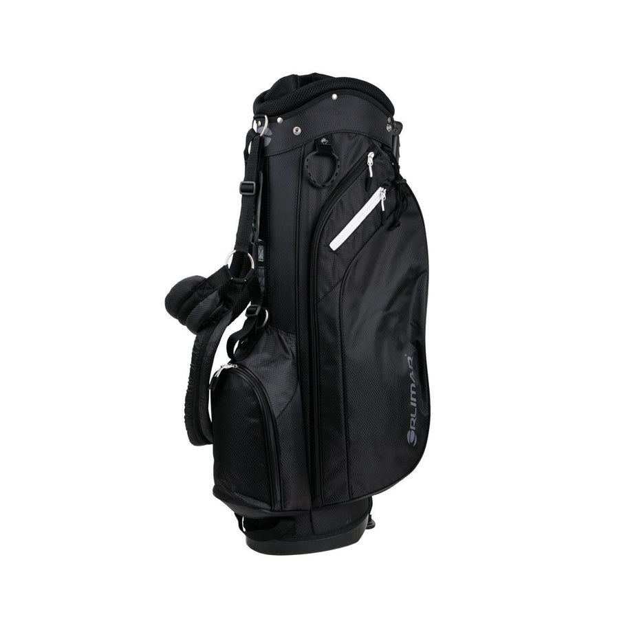 angled side and front view of an Orlimar SRX 7.4 Black Golf Stand Bag