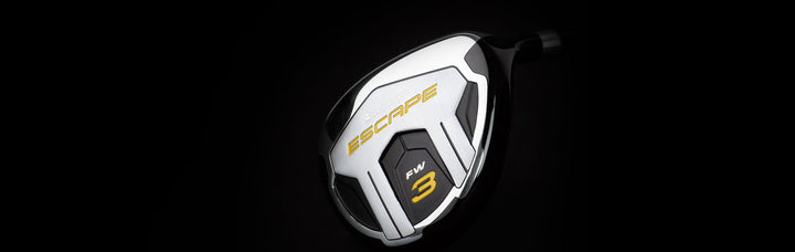 angle sole and face view of a #3 Orlimar Golf Escape Fairway Wood on a black background