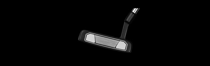 face view of a right handed Black/Red Orlimar F3 Putter with a white and black face insert and heel shafted Plumber's neck hosel