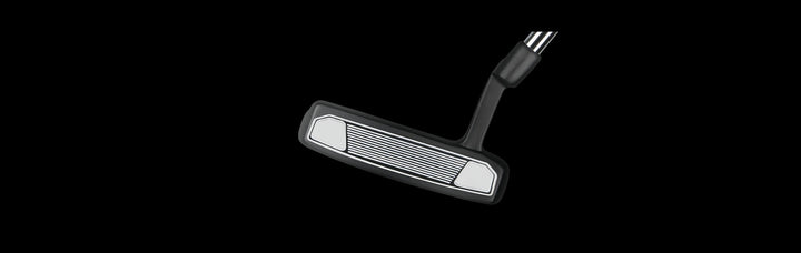 face view of a black Orlimar F75 Mallet Putter with white and black face insert