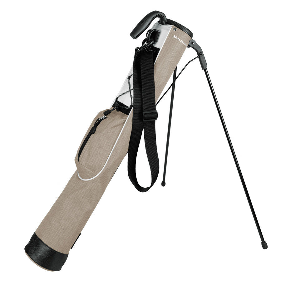 mocha colored Orlimar Pitch 'N Putt Golf bag with the stand legs extended