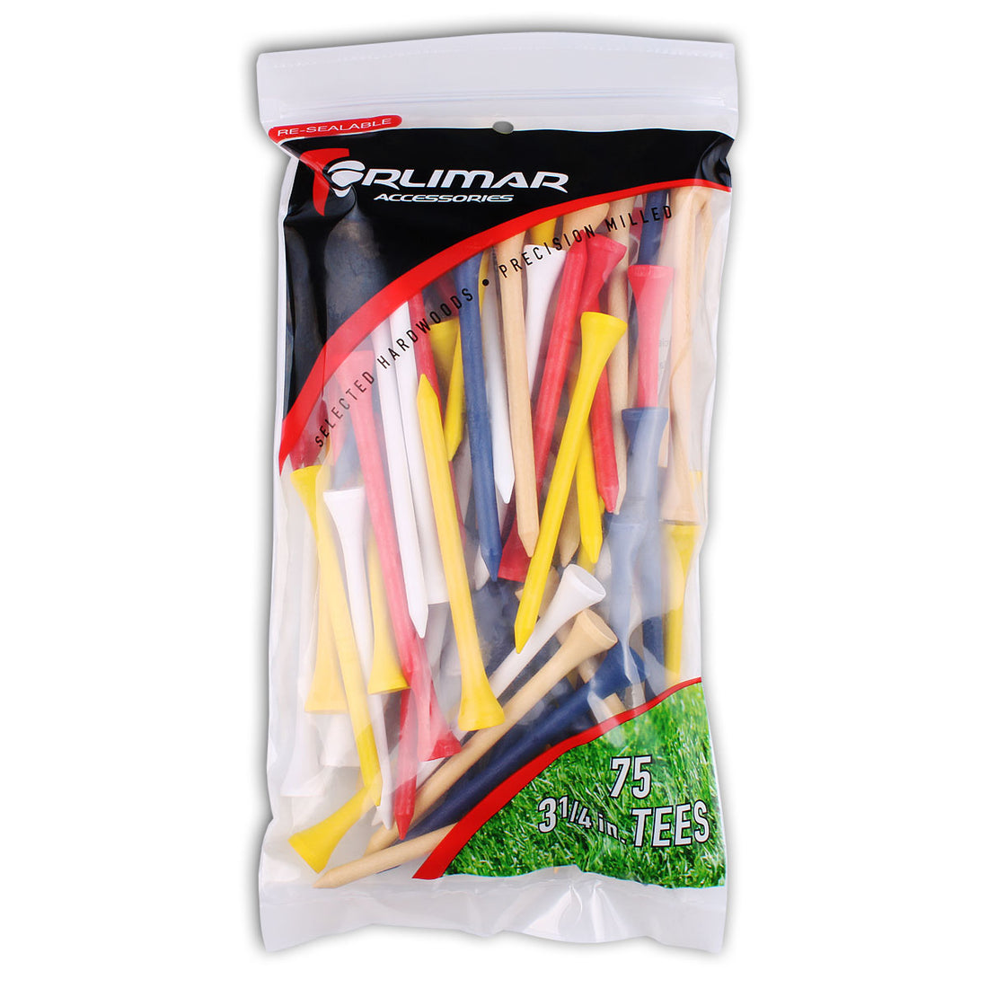Orlimar Multi Colored (Red, Yellow, Tan, White, Blue) Golf Tees 3 1/4-Inch, Wood, 75-Pack