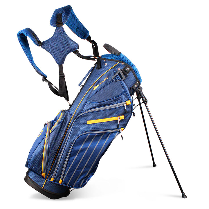 Orlimar SRX 14.9 Blue/Yellow Golf Stand Bag with padded shoulder straps extended