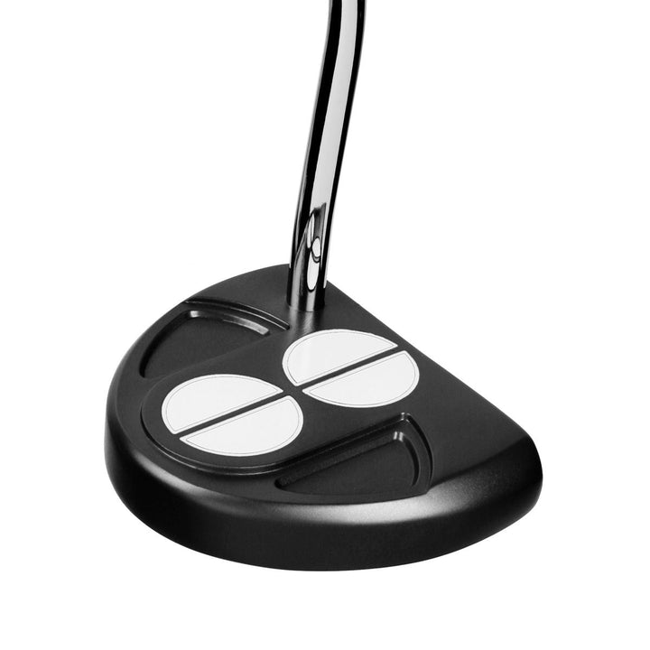 top angled view of a black Orlimar F60 Putter with two half circle alignment guides