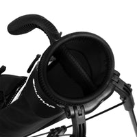 angled top view of black Orlimar Pitch 'N Putt Lightweight Stand Carry Bag with 2-way divider top and carry handle