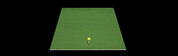 front angled view of an Orlimar Residential Golf Mat (3' X 5') with a yellow golf ball on the rubber tee