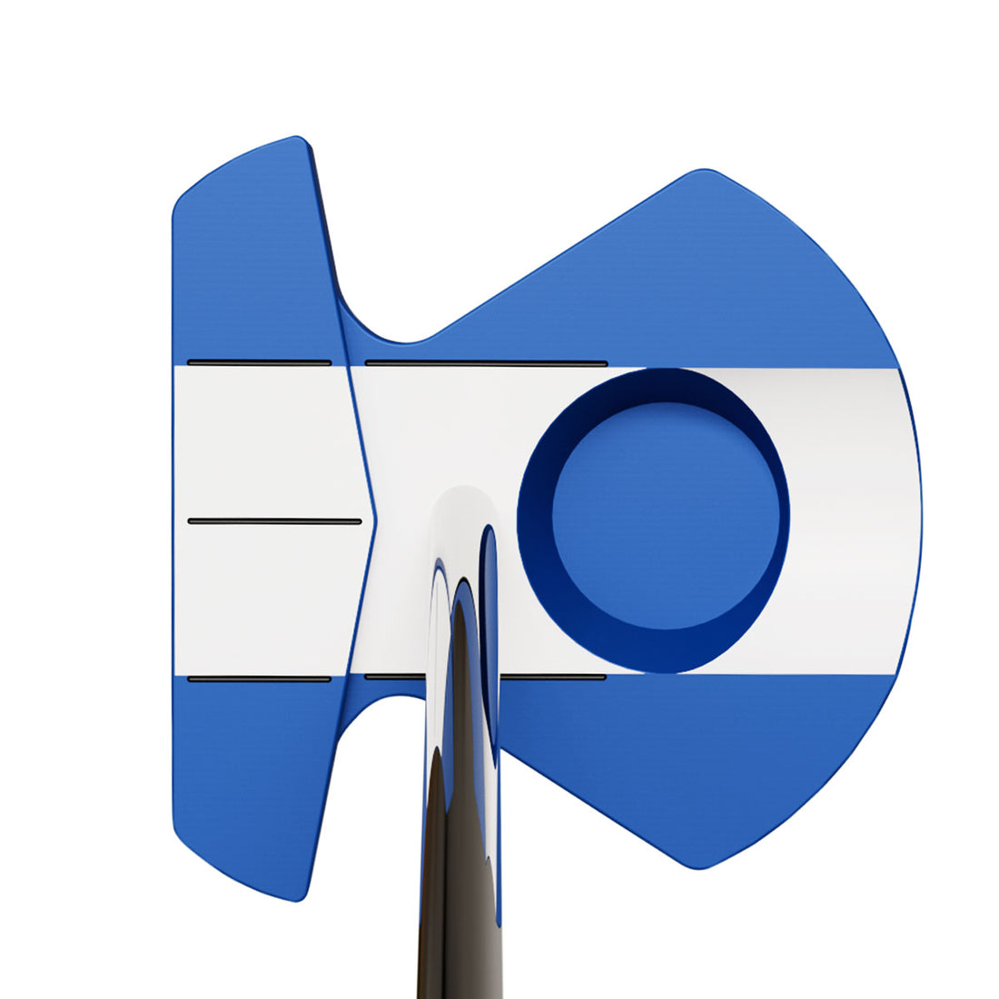 blue zero torque putter with contrasting white alignment area on top