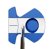 blue zero torque putter with contrasting white alignment area on top