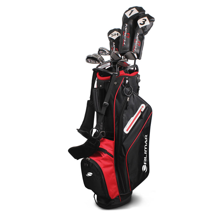 Orlimar Mach 1 Pro complete golf set including driver, 3 wood, 5 hybrid, 6-9 irons, PW, SW, 3 headcovers and stand bag