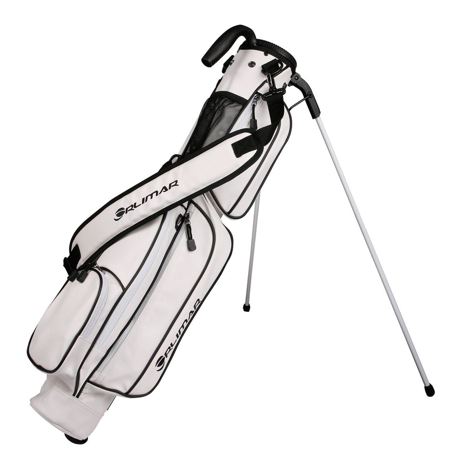 white and black Orlimar Pitch 'N Putt Elite Synthetic Leather Sunday Golf Bag