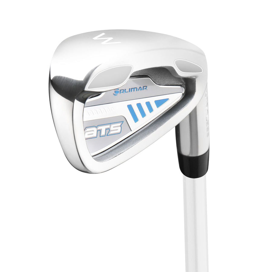 angled cavity back view of an Orlimar ATS Junior Girls Sky Blue Series pitching wedge
