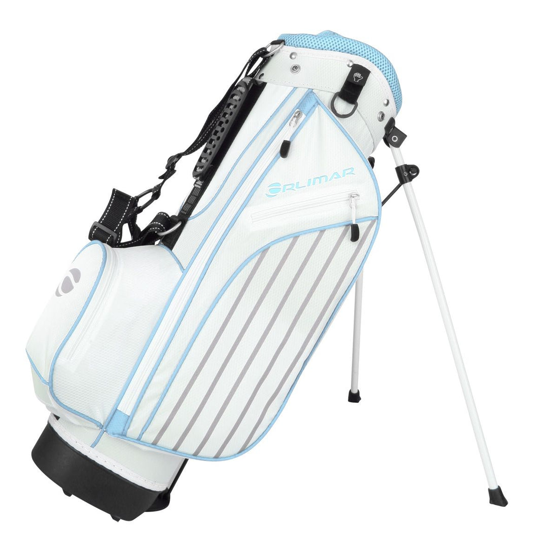 Orlimar ATS Junior Girls Sky Blue Series white golf stand bag with light blue and gray accent colors