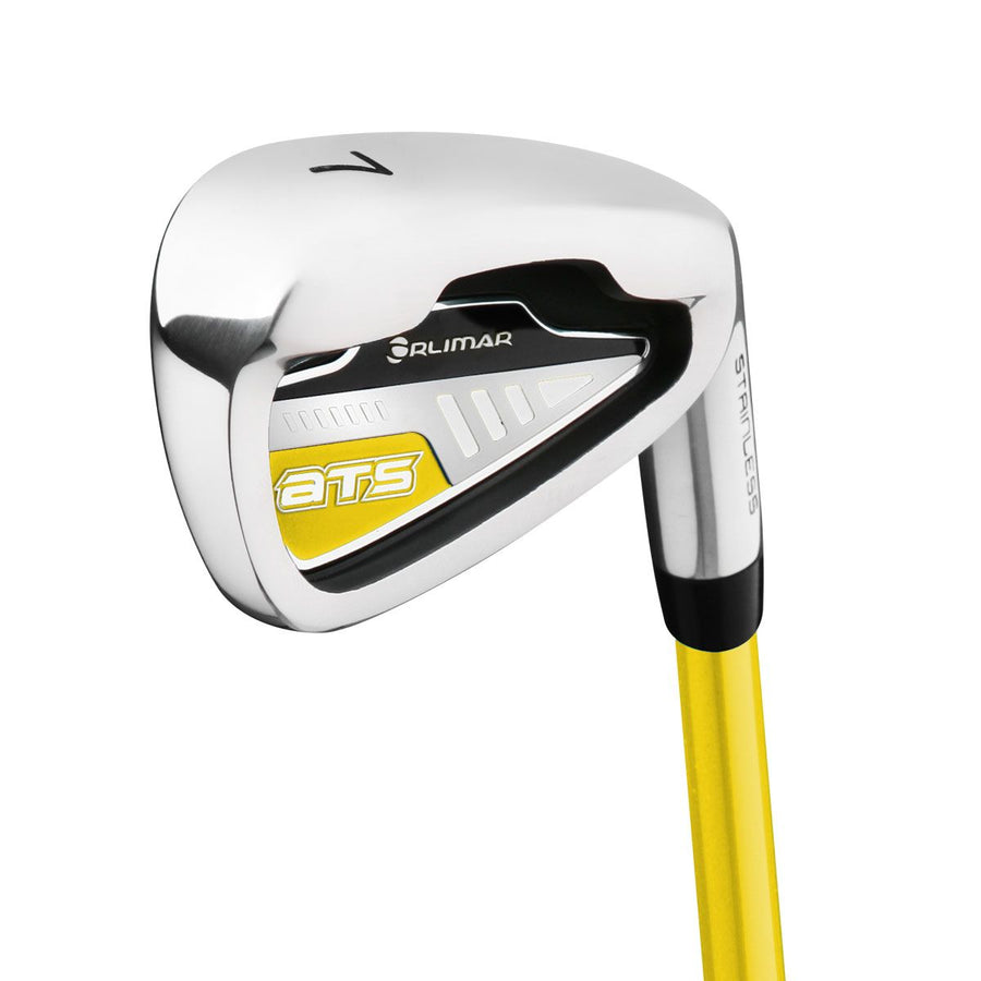 Angled cavity back view of Orlimar ATS Junior Yellow Series 7 iron for Ages 3 and under