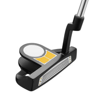 Angled to and face view of an Orlimar ATS Junior Yellow Series putter for Ages 3 and under with soft, white face insert