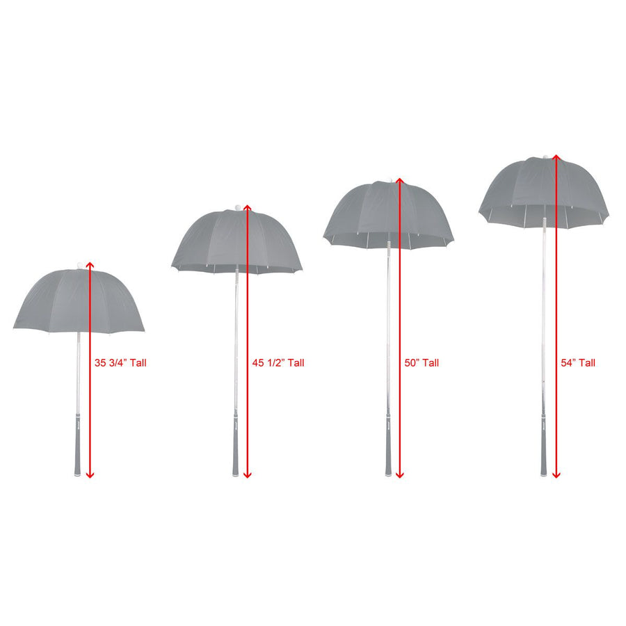 the 4 different possible heights of an Orlimar Dri-Clubz Golf Bag Umbrella