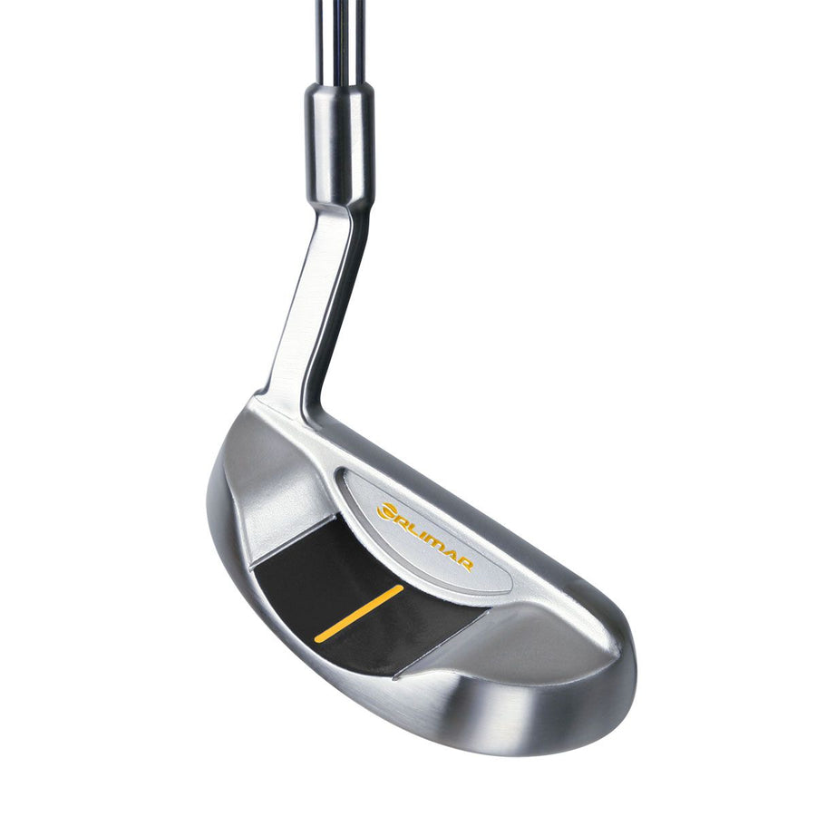 angled cavity view of an Orlimar Escape Stainless Golf Chipper with single yellow aligment line in the cavity