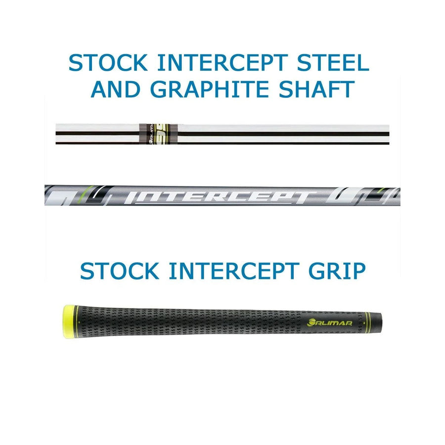 stock grip and steel and graphite shafts for the Orlimar Golf Intercept Single Length Irons