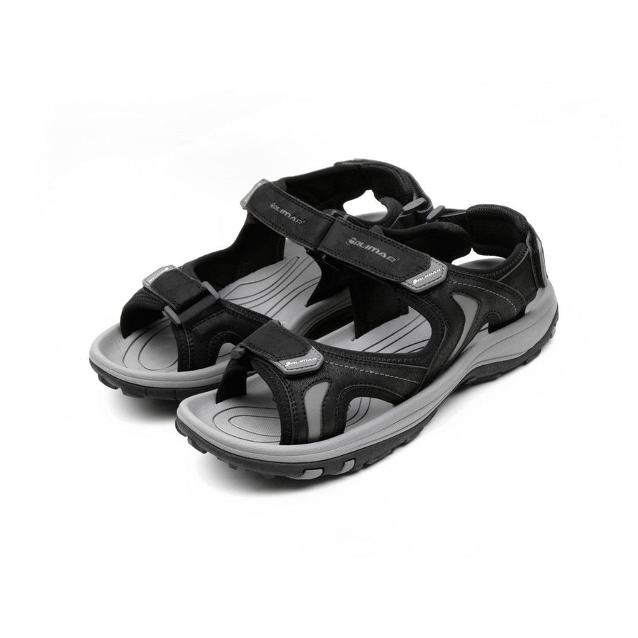 top angled view of a dark gray men's pair of Orlimar Golf Sandals with Replaceable Spikes