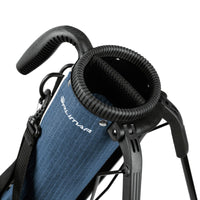 angled top view of azure blue Orlimar Pitch 'N Putt Lightweight Stand Carry Bag with 2-way divider top and carry handle
