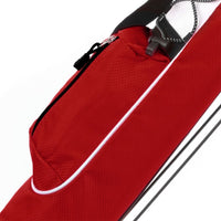 zippered accessories pocket on a brick red Orlimar Pitch 'N Putt Lightweight Stand Carry Bag