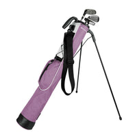 lilac purple Orlimar Pitch 'N Putt Lightweight Stand Carry Bag with stand legs out and 3 golf clubs inside