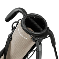 angled top view of mocha brown Orlimar Pitch 'N Putt Lightweight Stand Carry Bag with 2-way divider top and carry handle