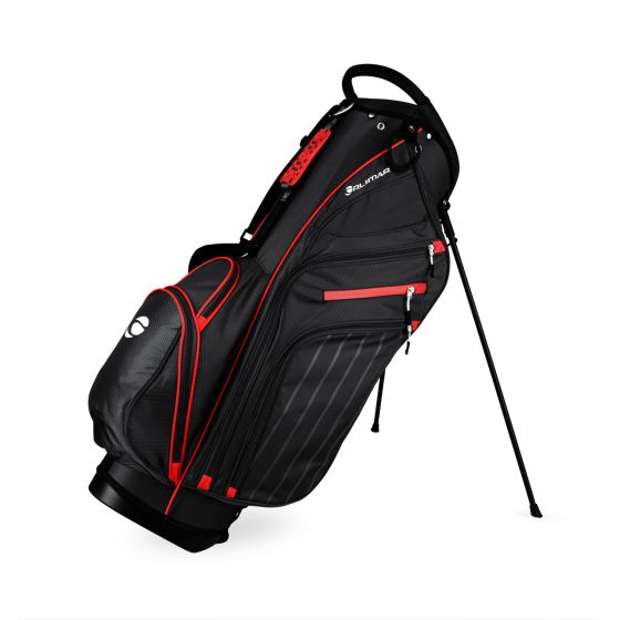 black/red Orlimar SRX 14.9 Golf Stand Bag with  stand legs extended