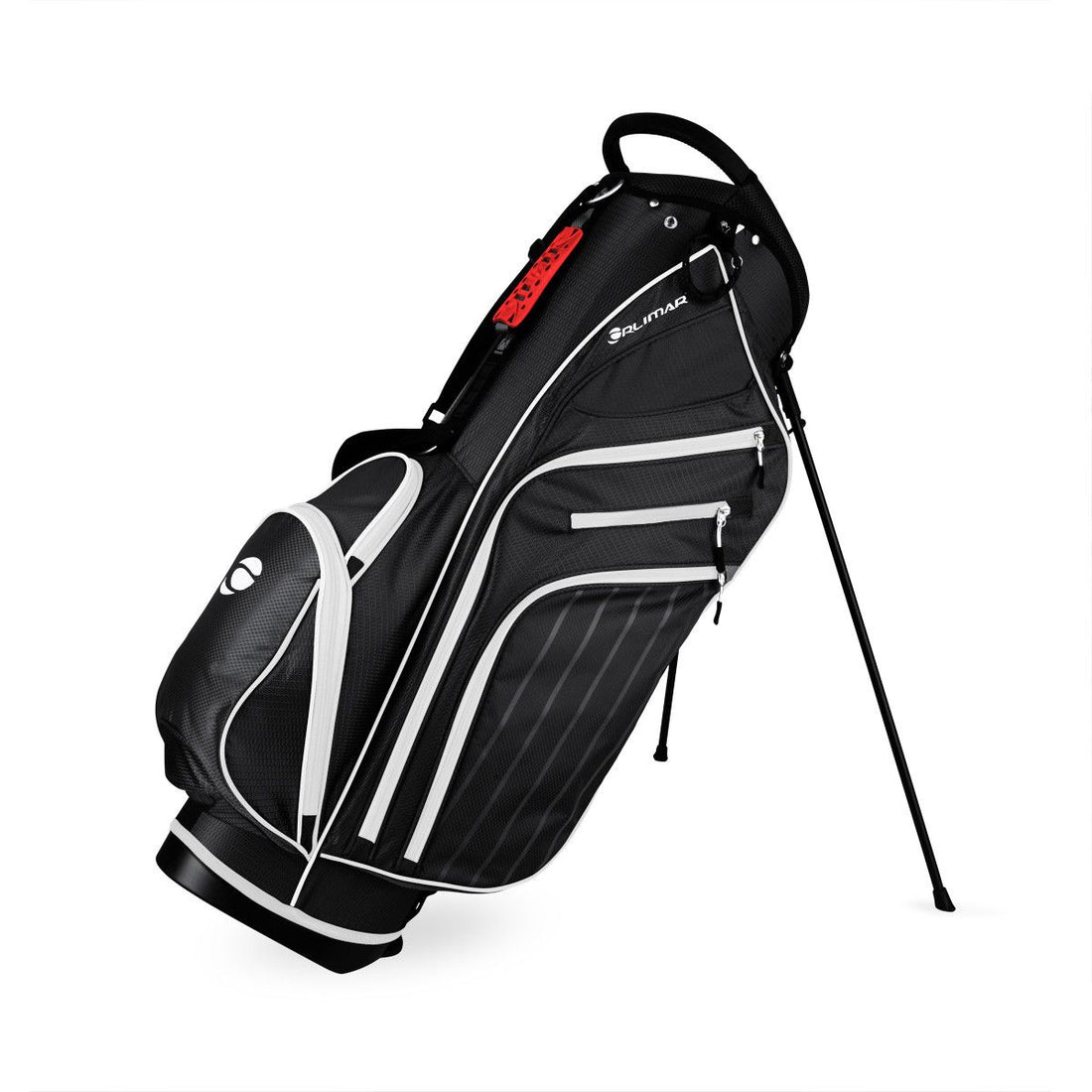 black/white Orlimar SRX 14.9 Golf Stand Bag with  stand legs extended