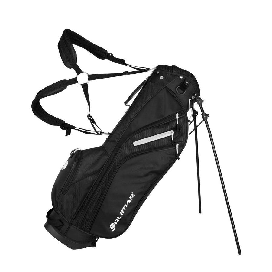 Black Orlimar SRX 5.6 Golf Stand Bag with stand legs extended out